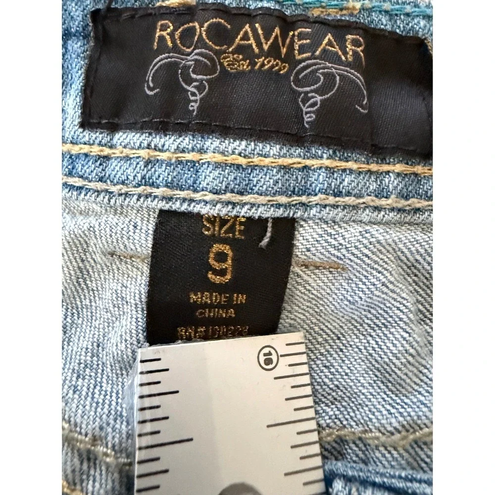Rocawear Women Blue Bleached Studded Skinny Jeans Size 9 Y2K Streetwear Denim